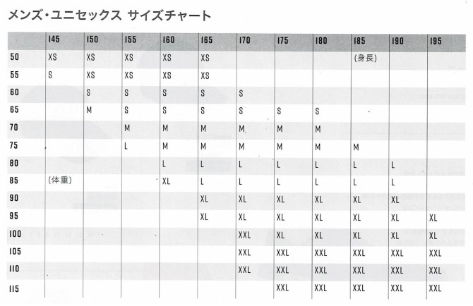 メンズ/ユニセックスサイズ